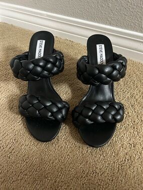 Steve Madden Black Braided Double-Strap Mules